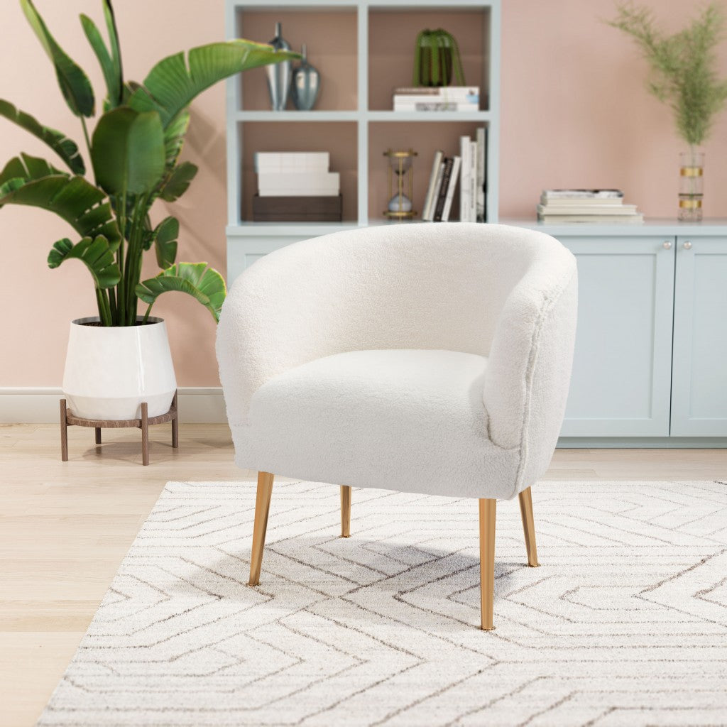 29" Beige Sherpa And Gold Arm Chair By Homeroots | Armchairs | Modishstore