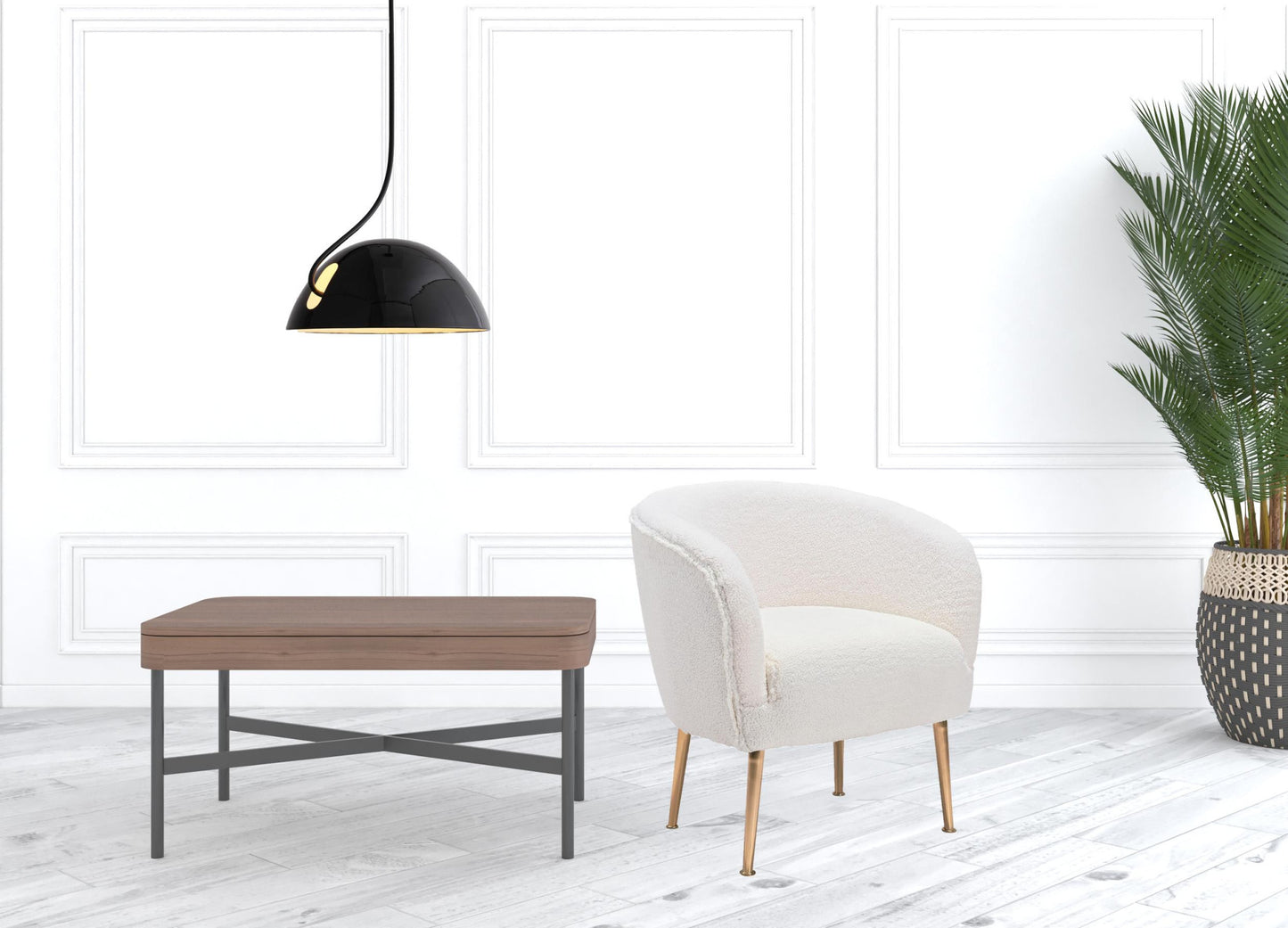 29" Beige Sherpa And Gold Arm Chair By Homeroots | Armchairs | Modishstore - 7