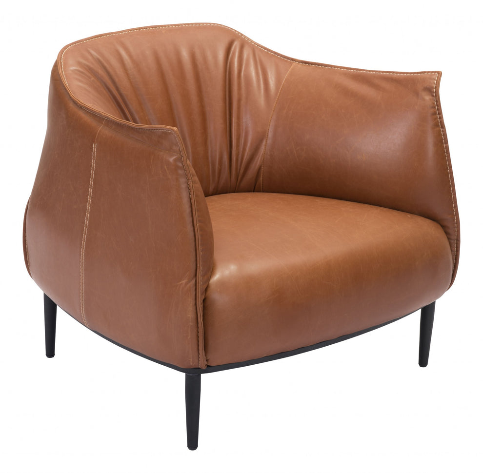 35" Coffee And Brown Faux Leather Barrel Chair By Homeroots | Armchairs | Modishstore - 2