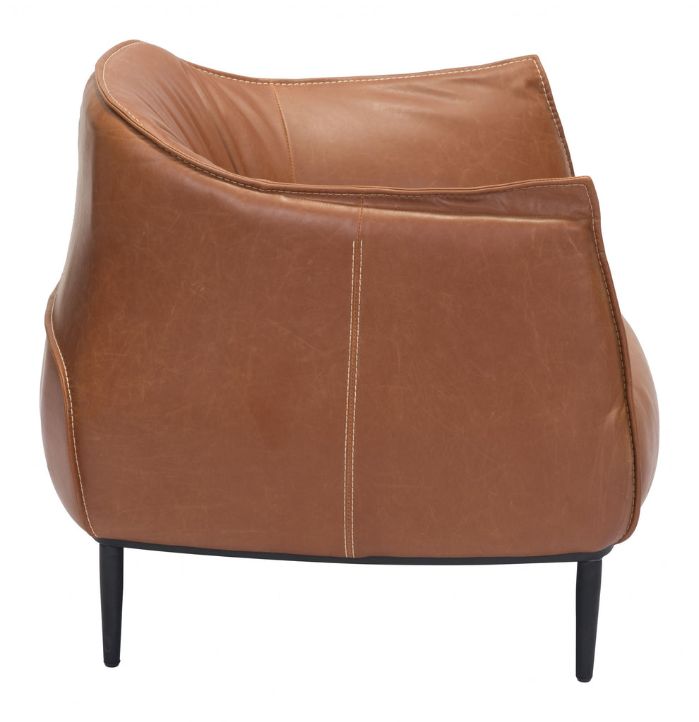 35" Coffee And Brown Faux Leather Barrel Chair By Homeroots | Armchairs | Modishstore - 3