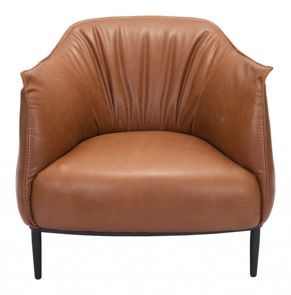 35" Coffee And Brown Faux Leather Barrel Chair By Homeroots | Armchairs | Modishstore - 4