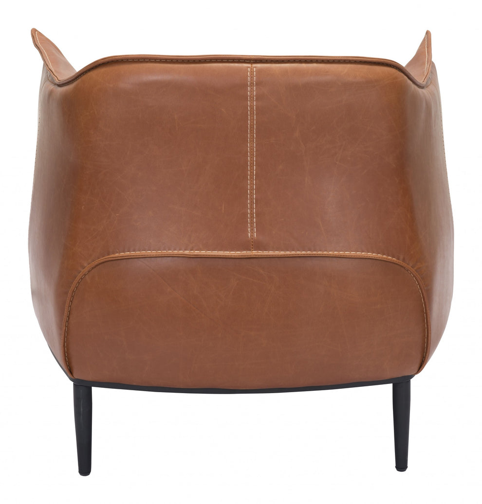 35" Coffee And Brown Faux Leather Barrel Chair By Homeroots | Armchairs | Modishstore - 5