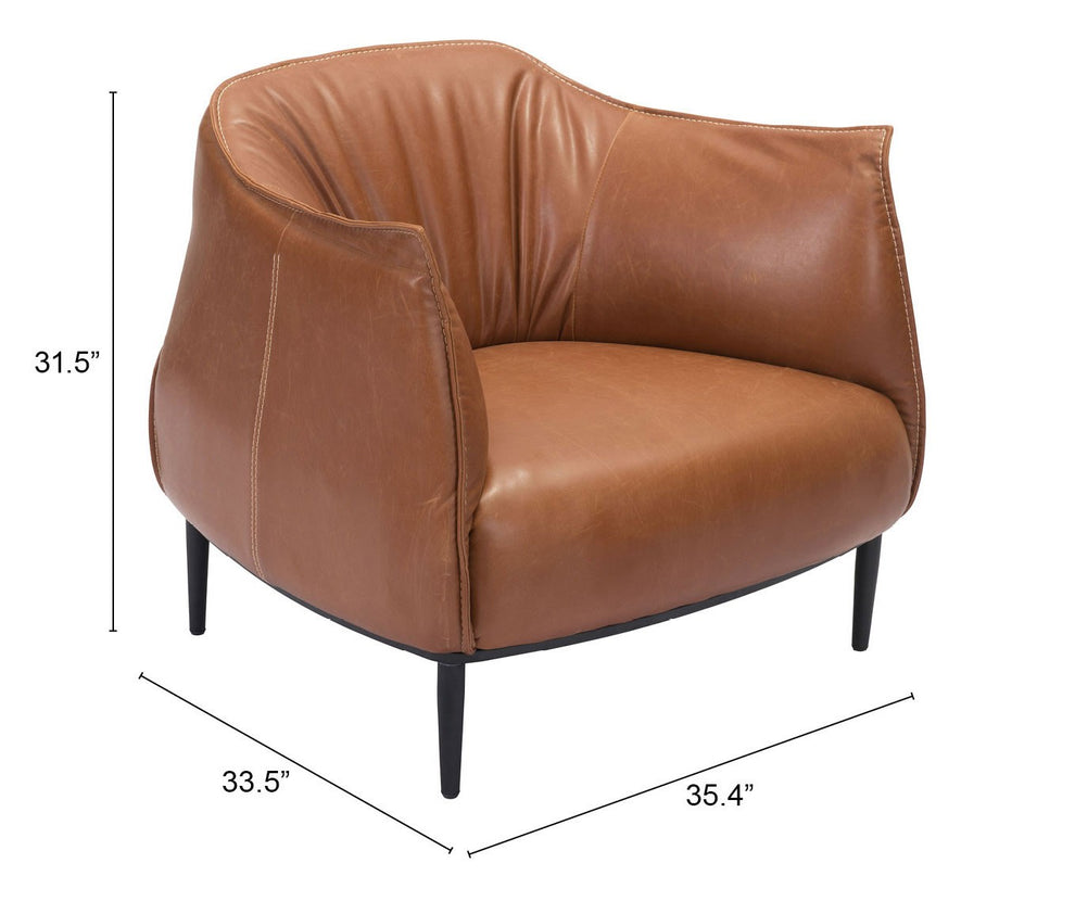 35" Coffee And Brown Faux Leather Barrel Chair By Homeroots | Armchairs | Modishstore - 6