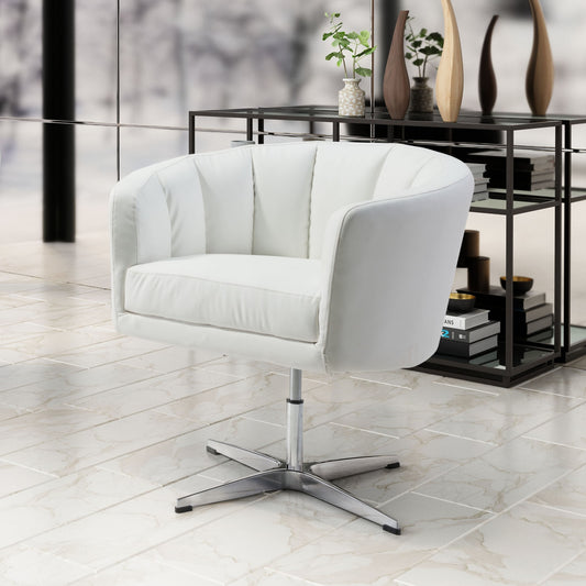 32" White Faux Leather And Silver Tufted Swivel Arm Chair By Homeroots