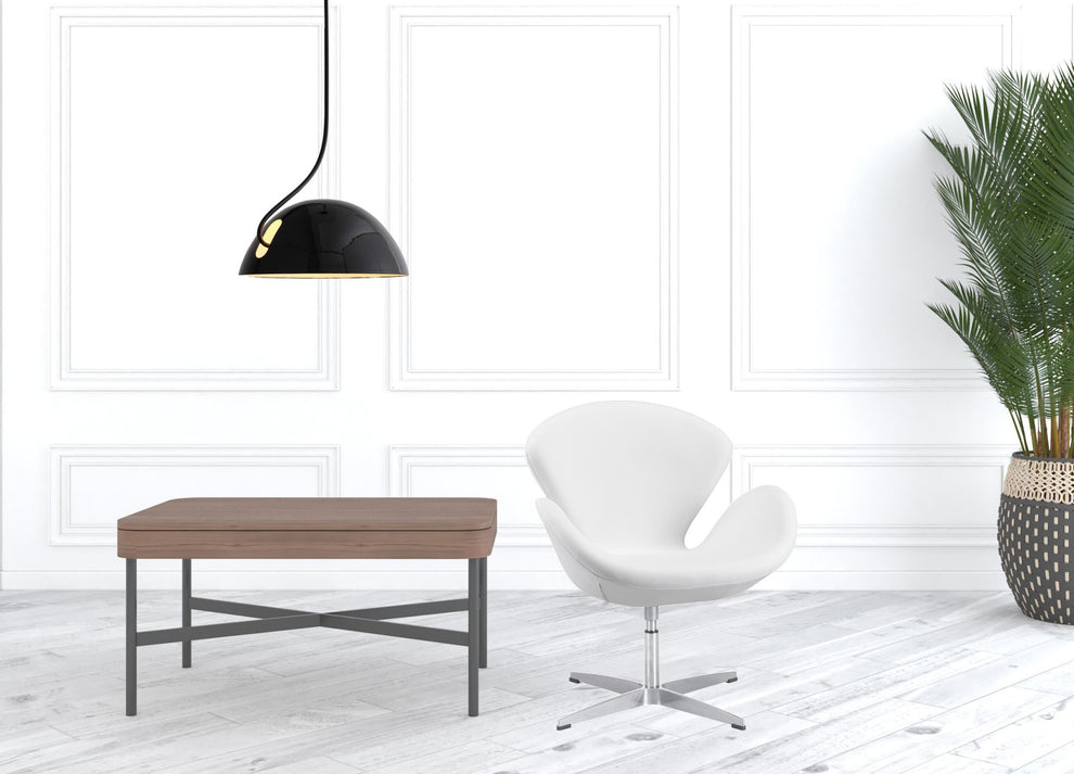 White Scoop Swivel Chair By Homeroots | Armchairs | Modishstore - 5