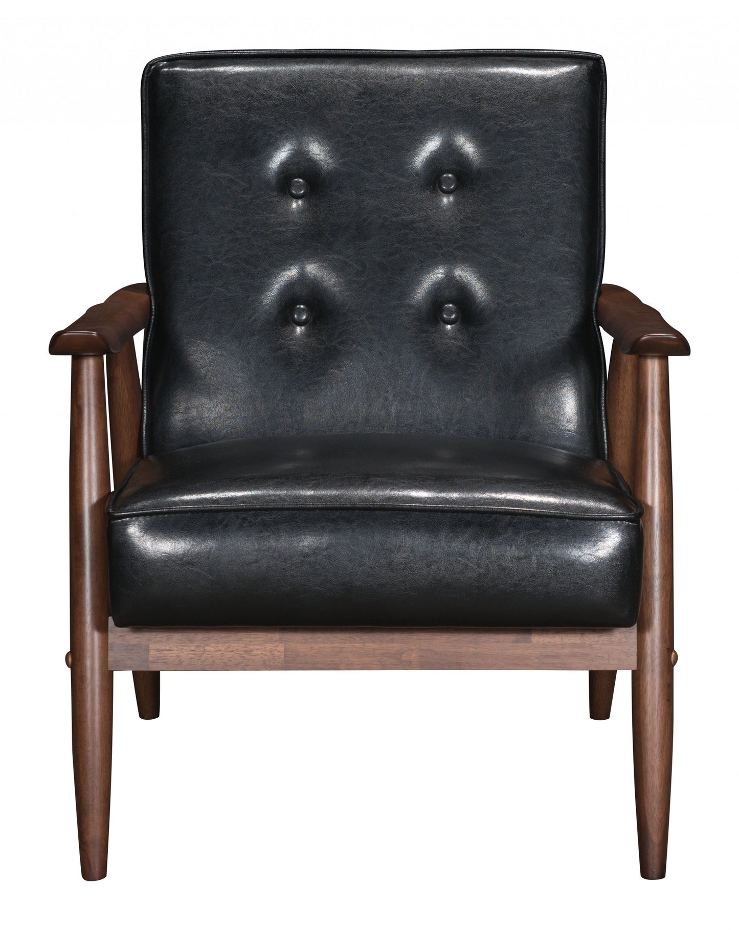 27" Black Faux Leather And Brown Tufted Arm Chair By Homeroots
