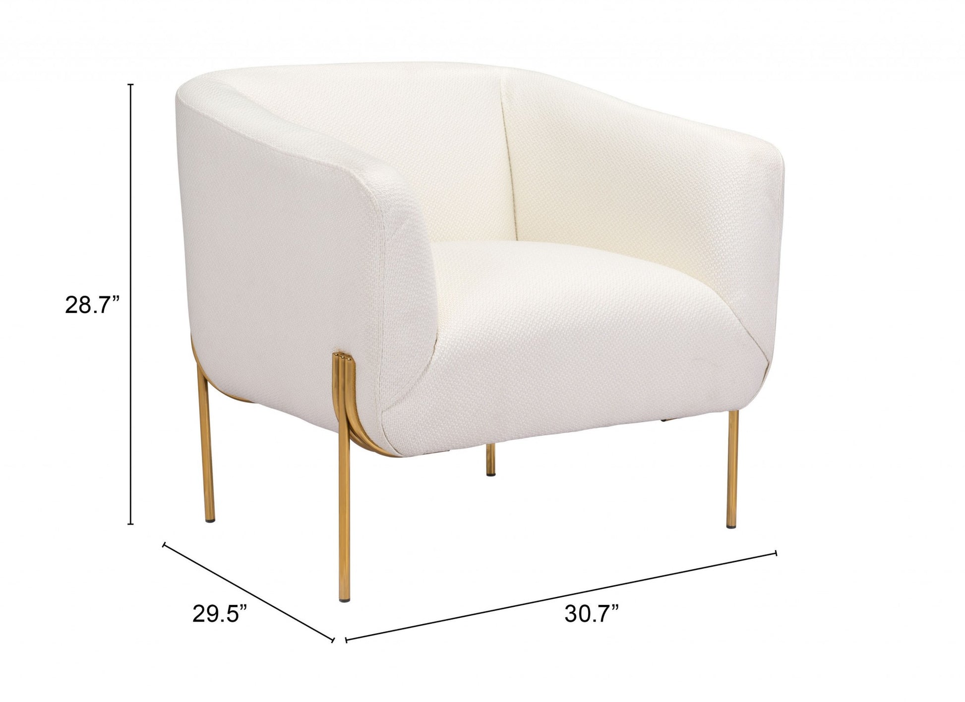 31" Ivory and Gold Textural Upholstered Accent Armchair By Homeroots | Armchairs | Modishstore - 7