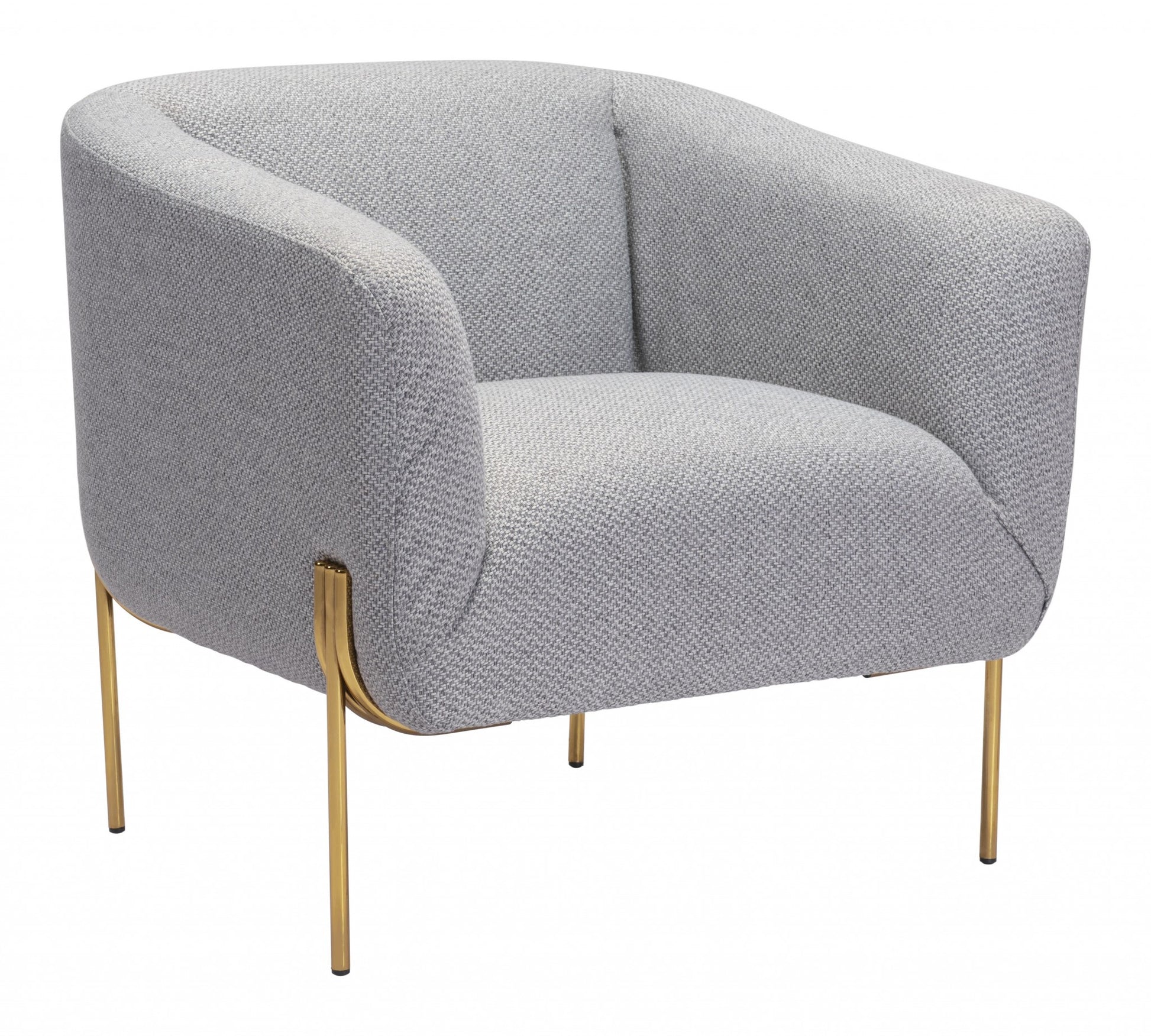 31" Gray And Gold Linen Barrel Chair By Homeroots | Armchairs | Modishstore
