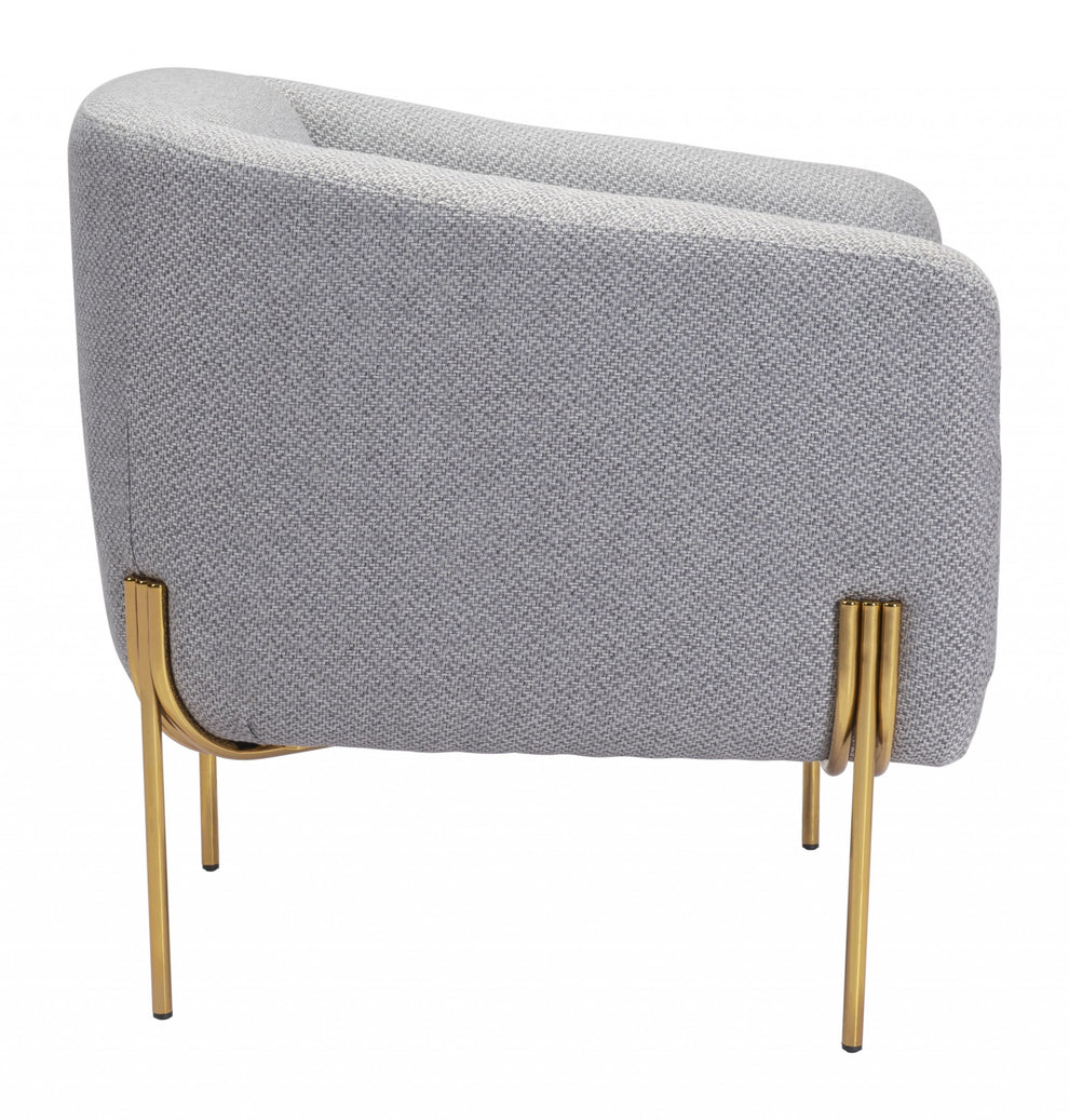 31" Gray And Gold Linen Barrel Chair By Homeroots | Armchairs | Modishstore - 2