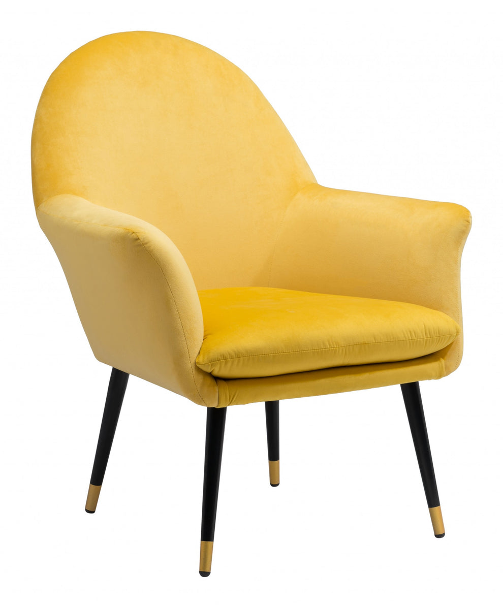 30" Yellow And Gold Velvet Arm Chair By Homeroots | Armchairs | Modishstore - 2