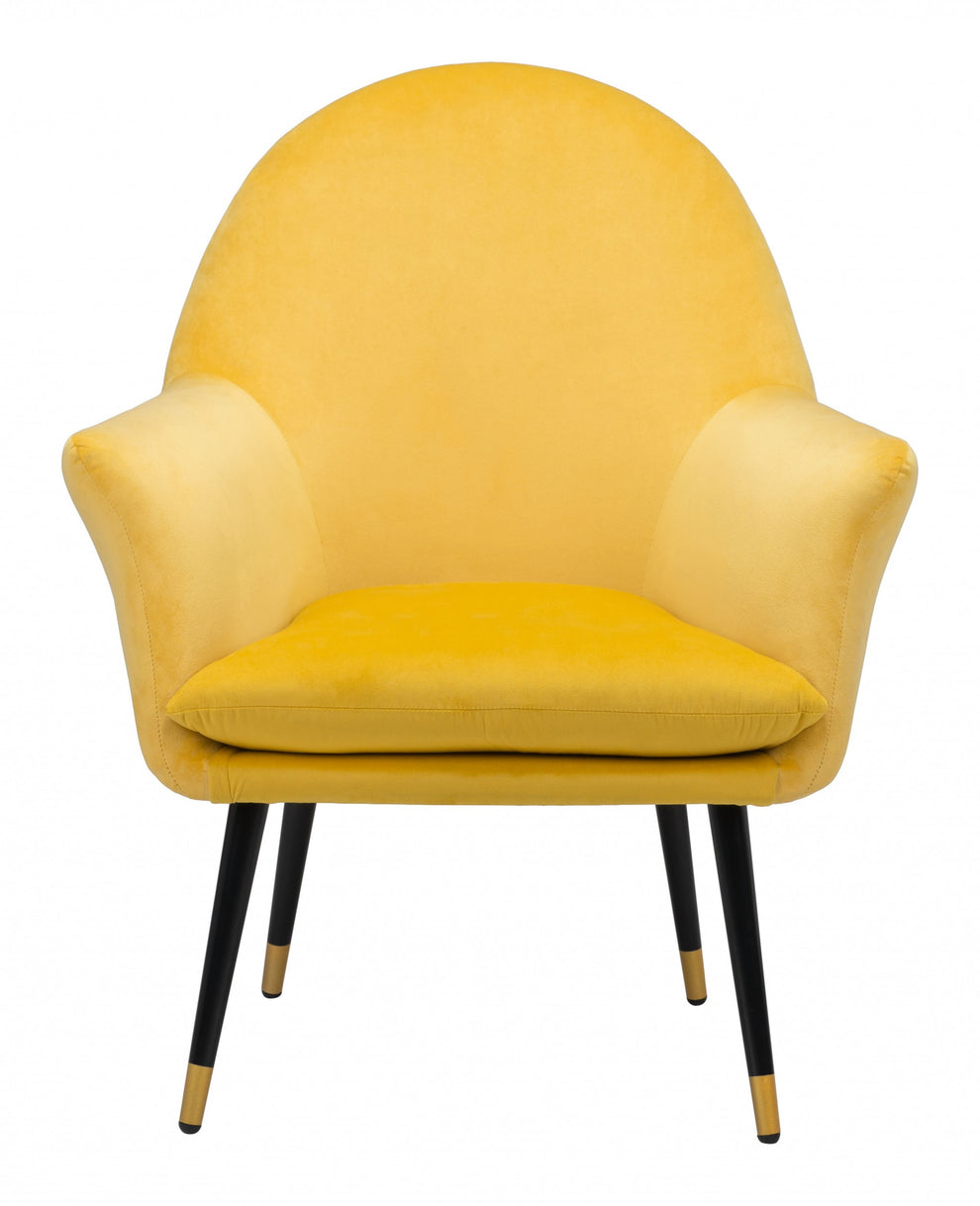 30" Yellow And Gold Velvet Arm Chair By Homeroots | Armchairs | Modishstore - 4