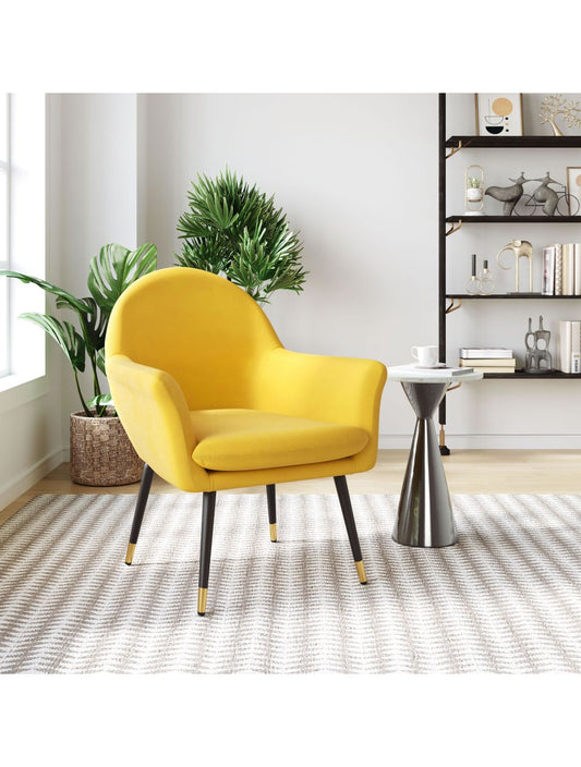 30" Yellow And Gold Velvet Arm Chair By Homeroots