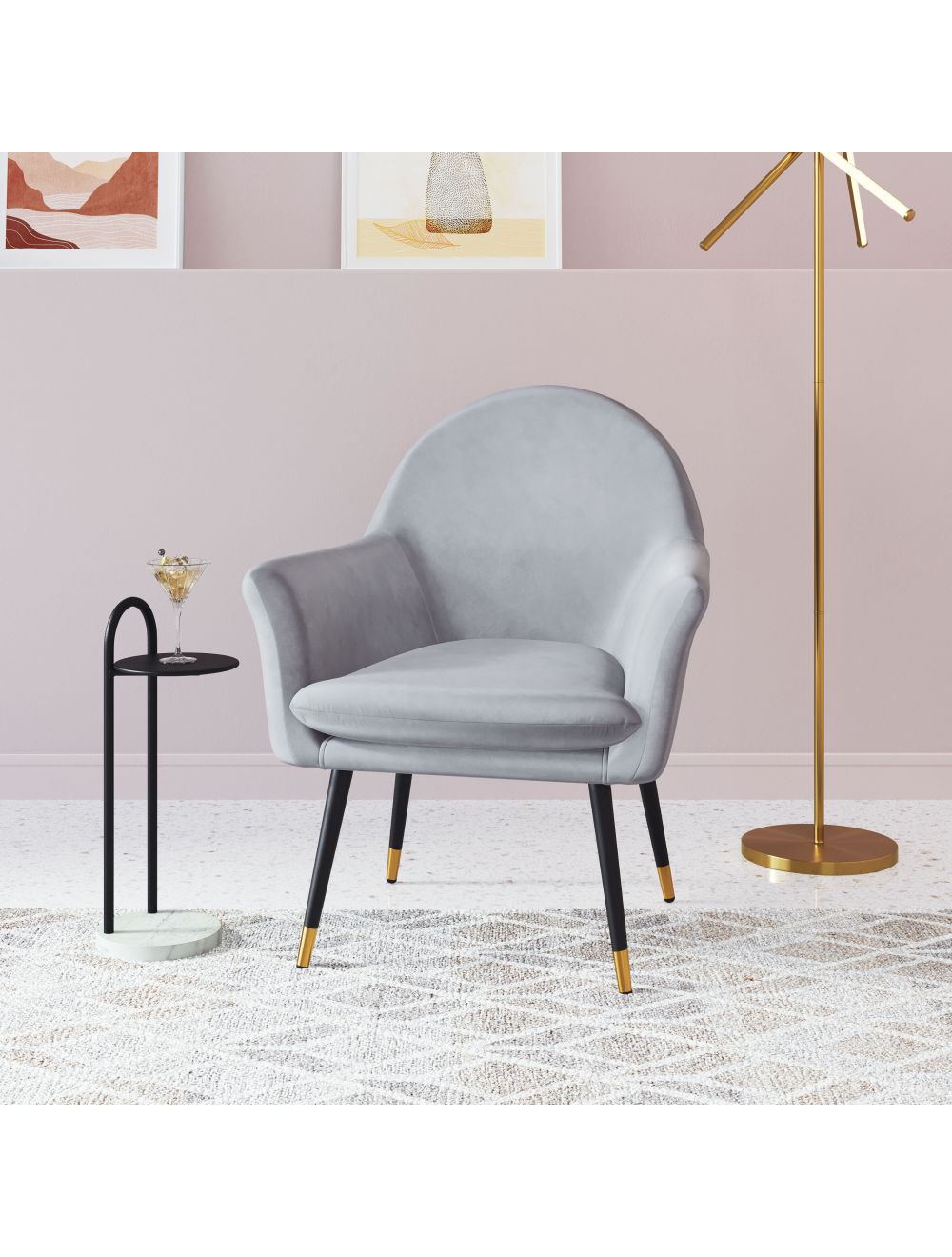30" Gray And Gold Velvet Arm Chair By Homeroots | Armchairs | Modishstore
