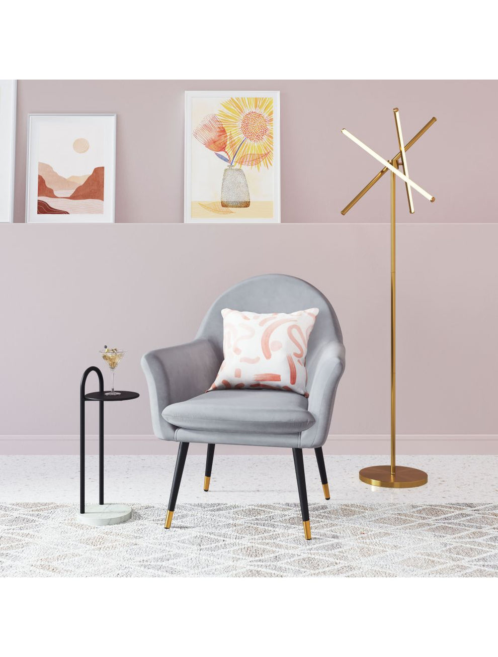30" Gray And Gold Velvet Arm Chair By Homeroots | Armchairs | Modishstore - 7