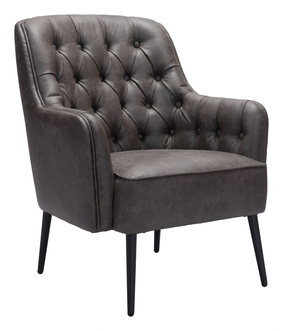 29" Black Faux Leather And Gold Tufted Arm Chair By Homeroots | Armchairs | Modishstore - 2