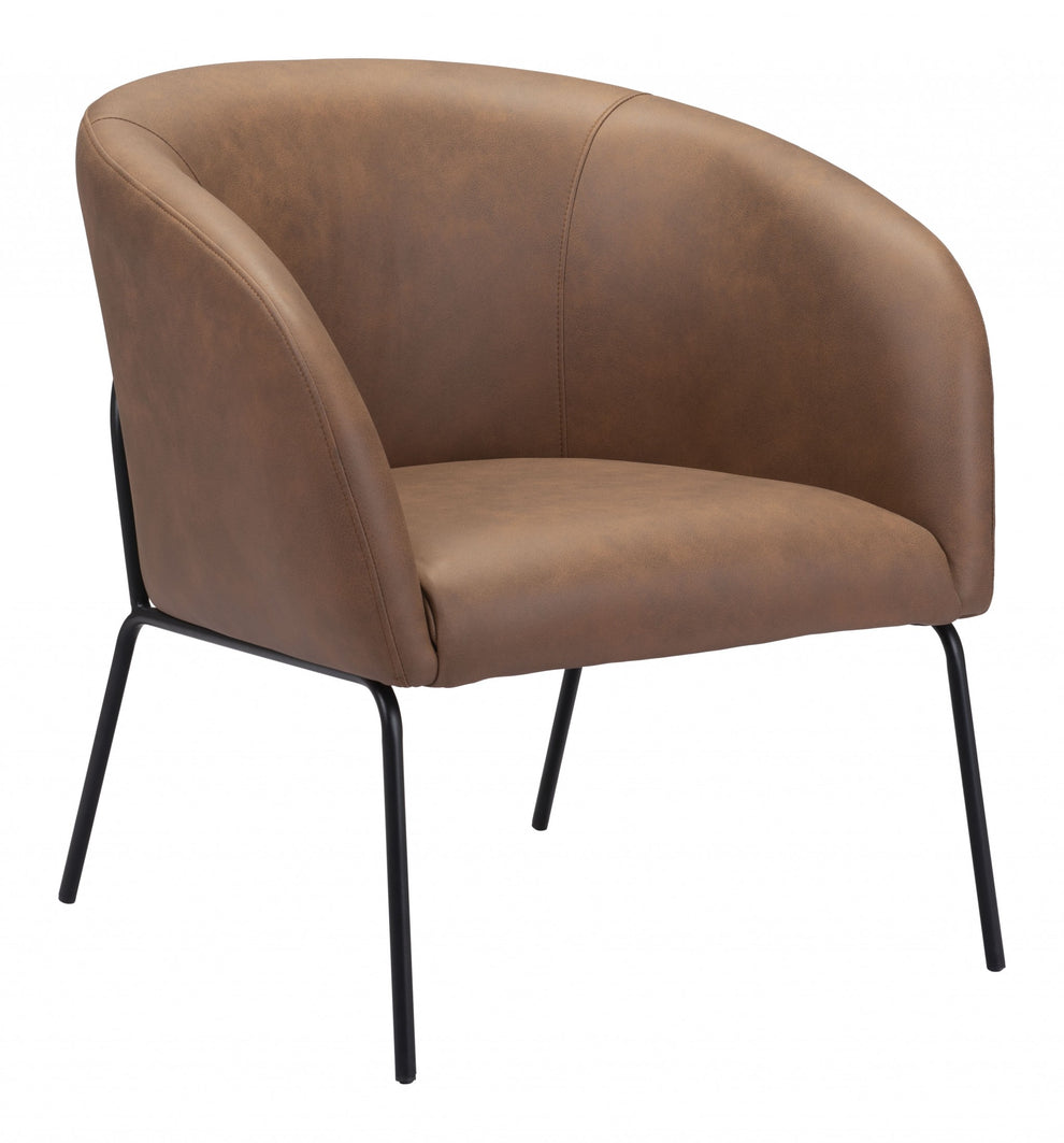 28" Brown Faux Leather And Gold Arm Chair By Homeroots | Armchairs | Modishstore - 2
