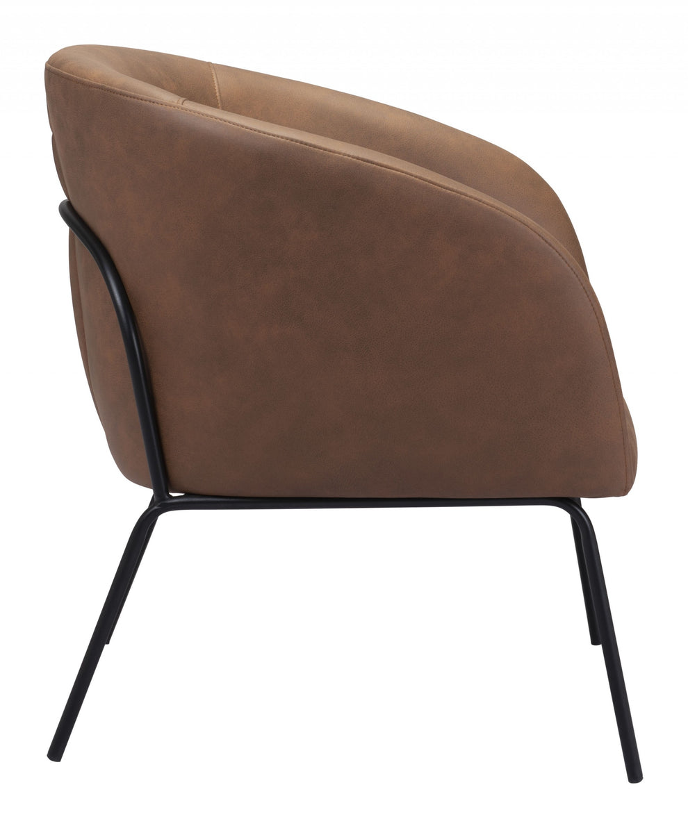 28" Brown Faux Leather And Gold Arm Chair By Homeroots | Armchairs | Modishstore - 3