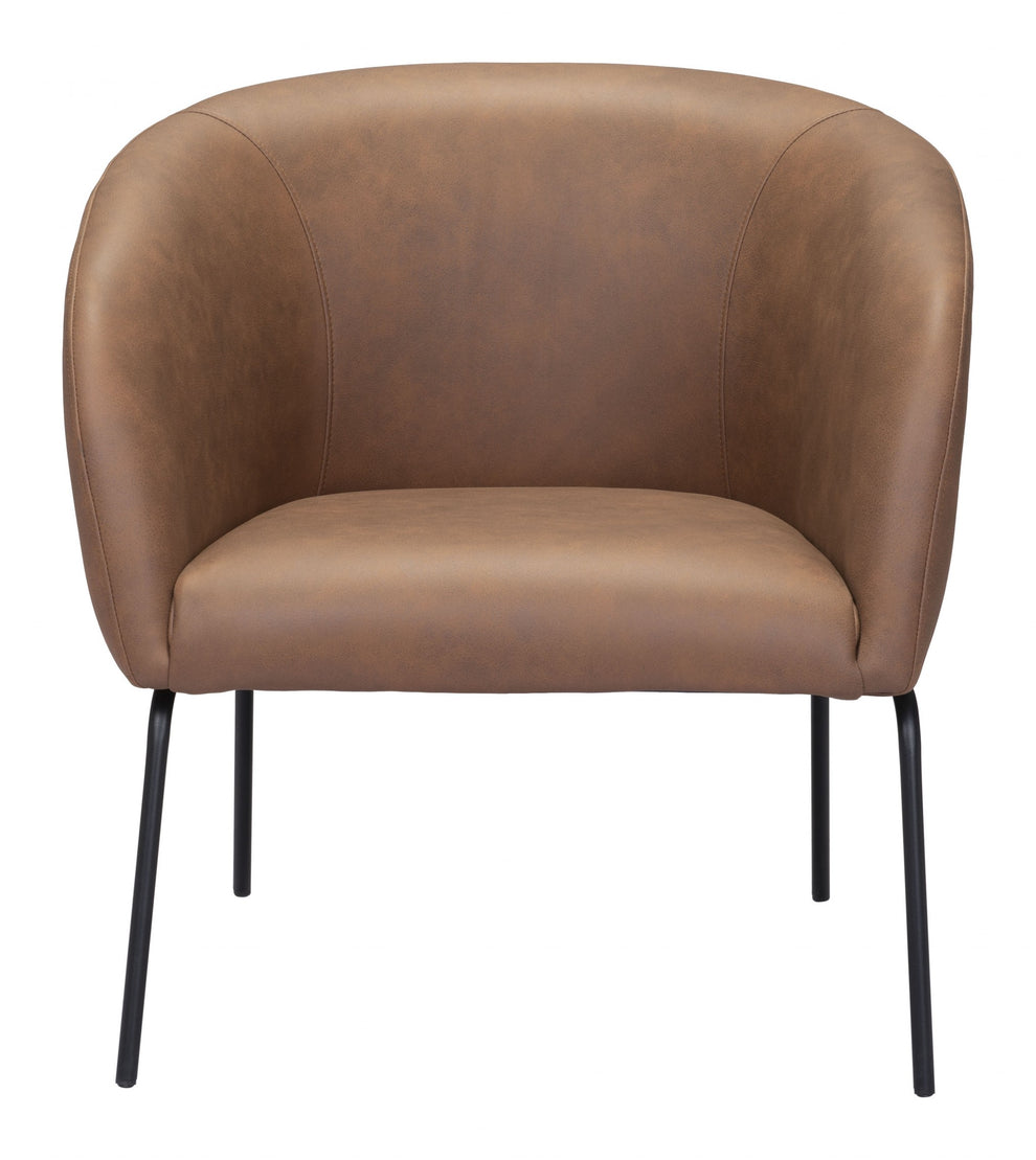 28" Brown Faux Leather And Gold Arm Chair By Homeroots | Armchairs | Modishstore - 4