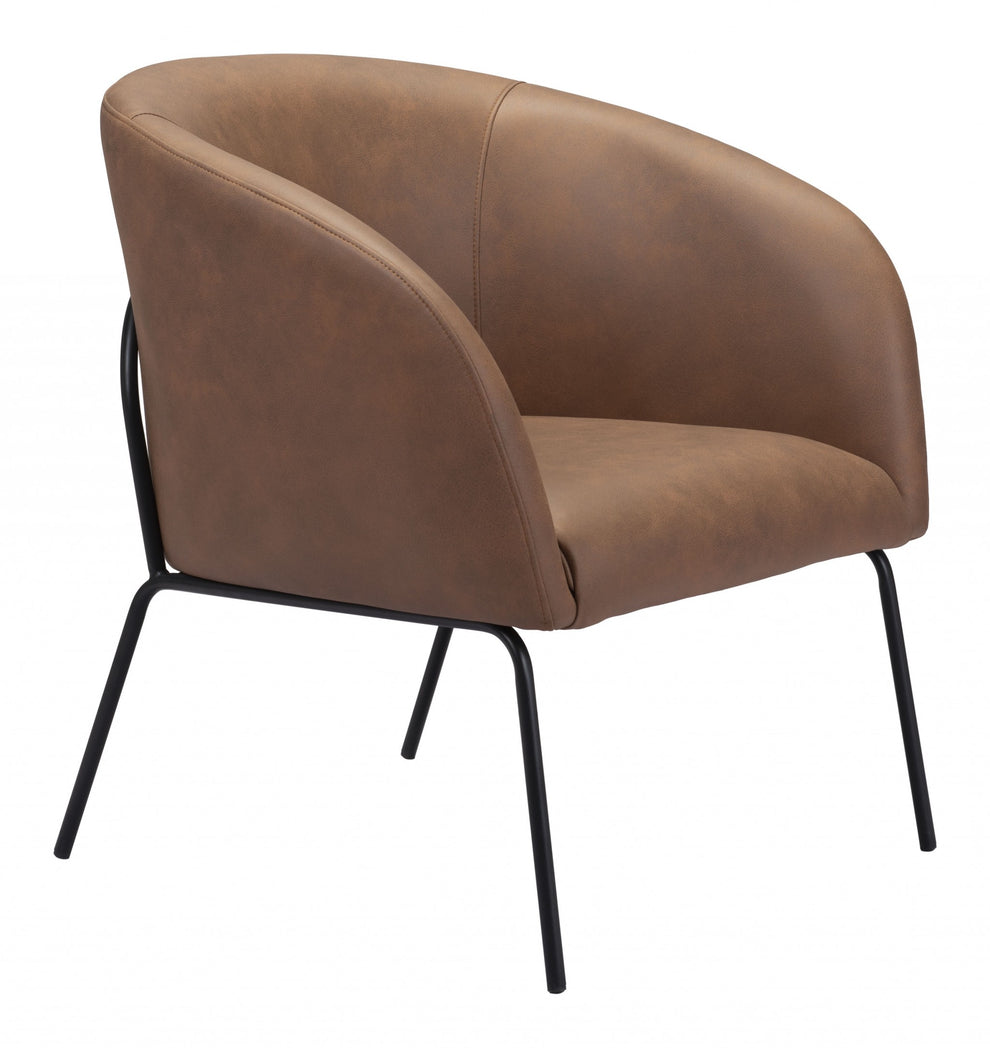28" Brown Faux Leather And Gold Arm Chair By Homeroots | Armchairs | Modishstore - 6