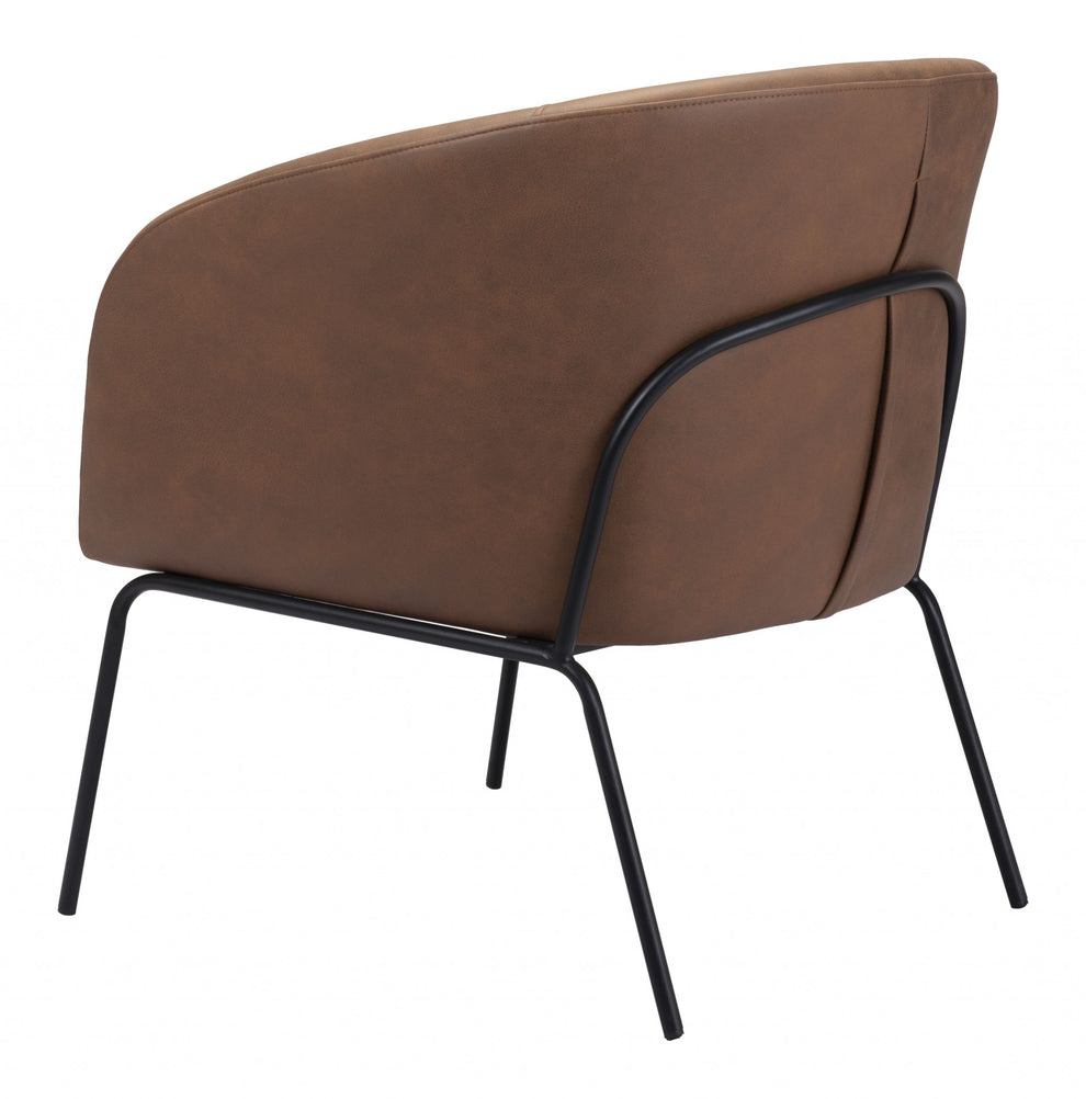 28" Brown Faux Leather And Gold Arm Chair By Homeroots | Armchairs | Modishstore - 7