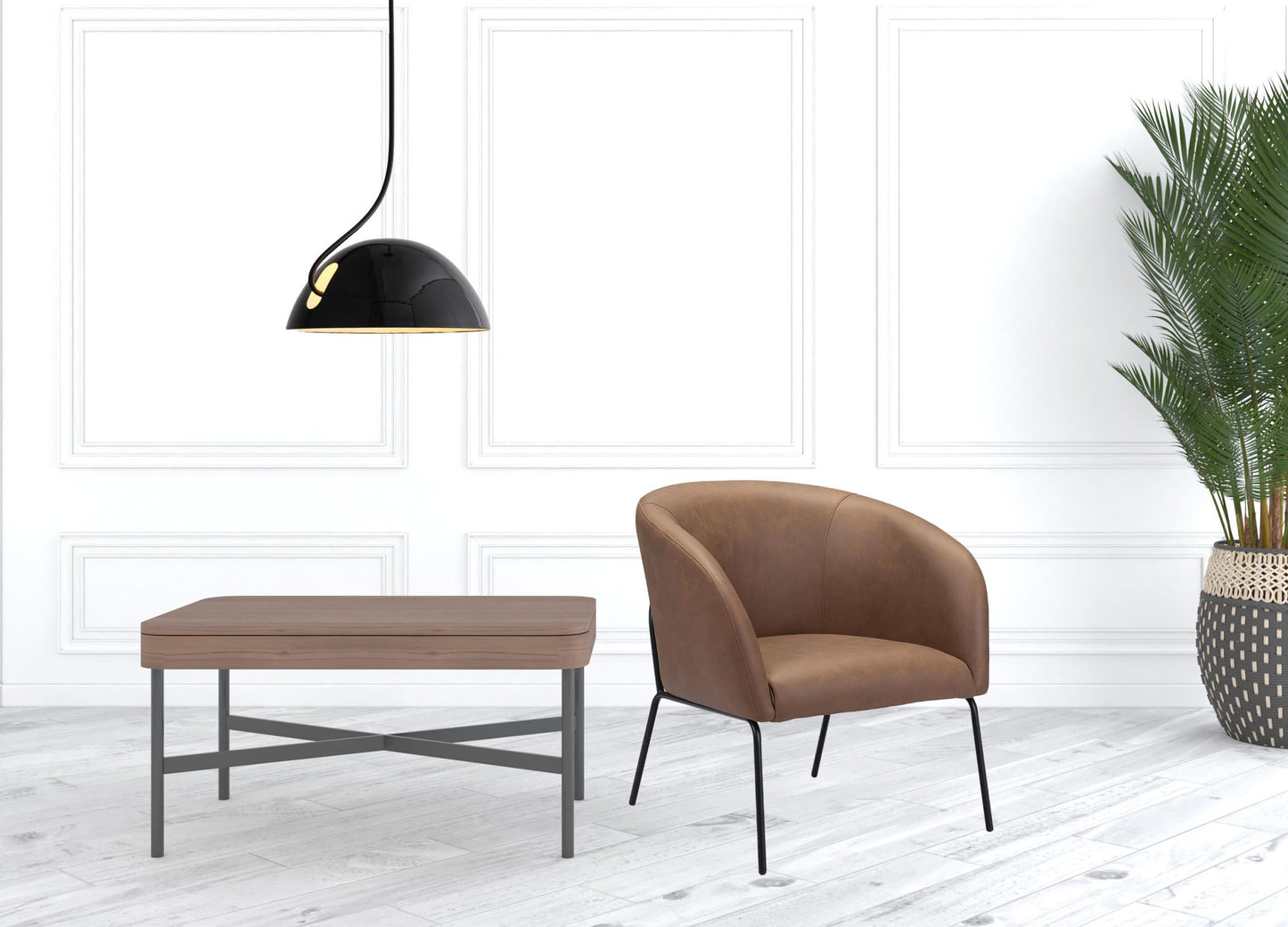 28" Brown Faux Leather And Gold Arm Chair By Homeroots | Armchairs | Modishstore