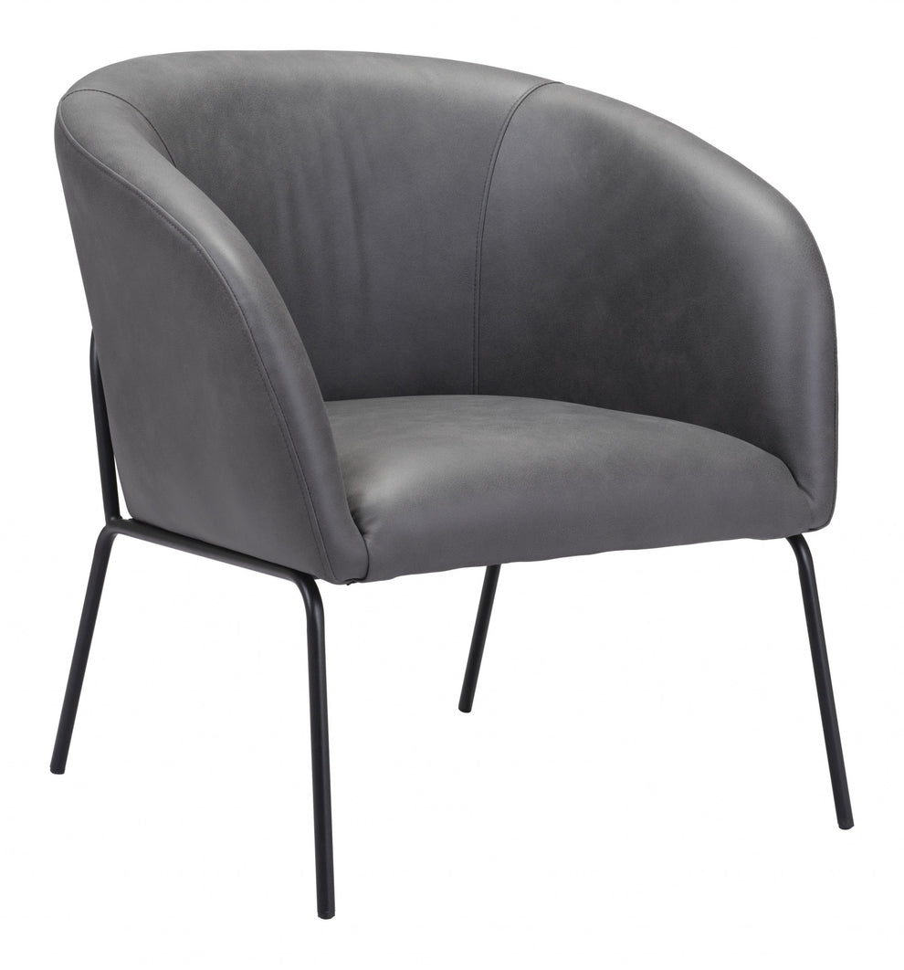 28" Grey Faux Leather And Gold Arm Chair By Homeroots | Armchairs | Modishstore - 2
