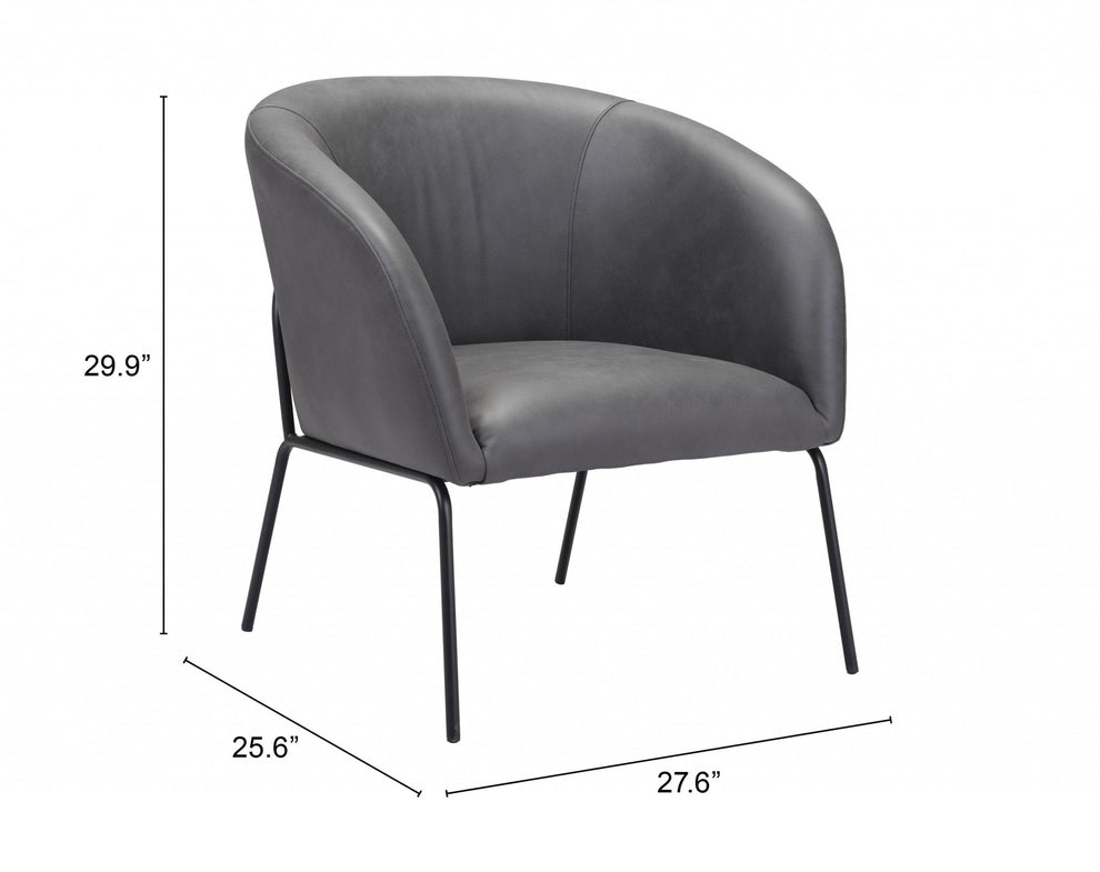 28" Grey Faux Leather And Gold Arm Chair By Homeroots | Armchairs | Modishstore - 8