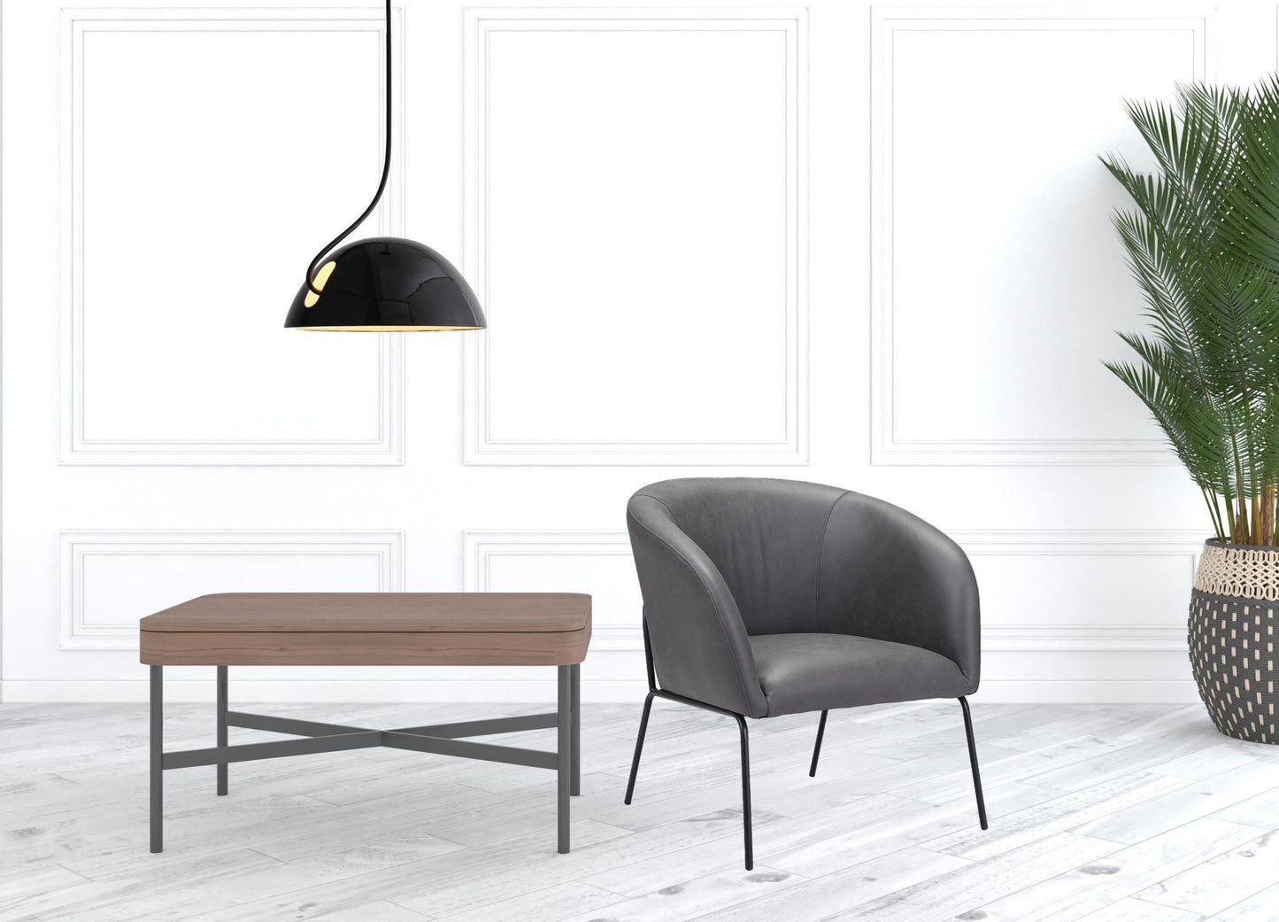 28" Grey Faux Leather And Gold Arm Chair By Homeroots | Armchairs | Modishstore