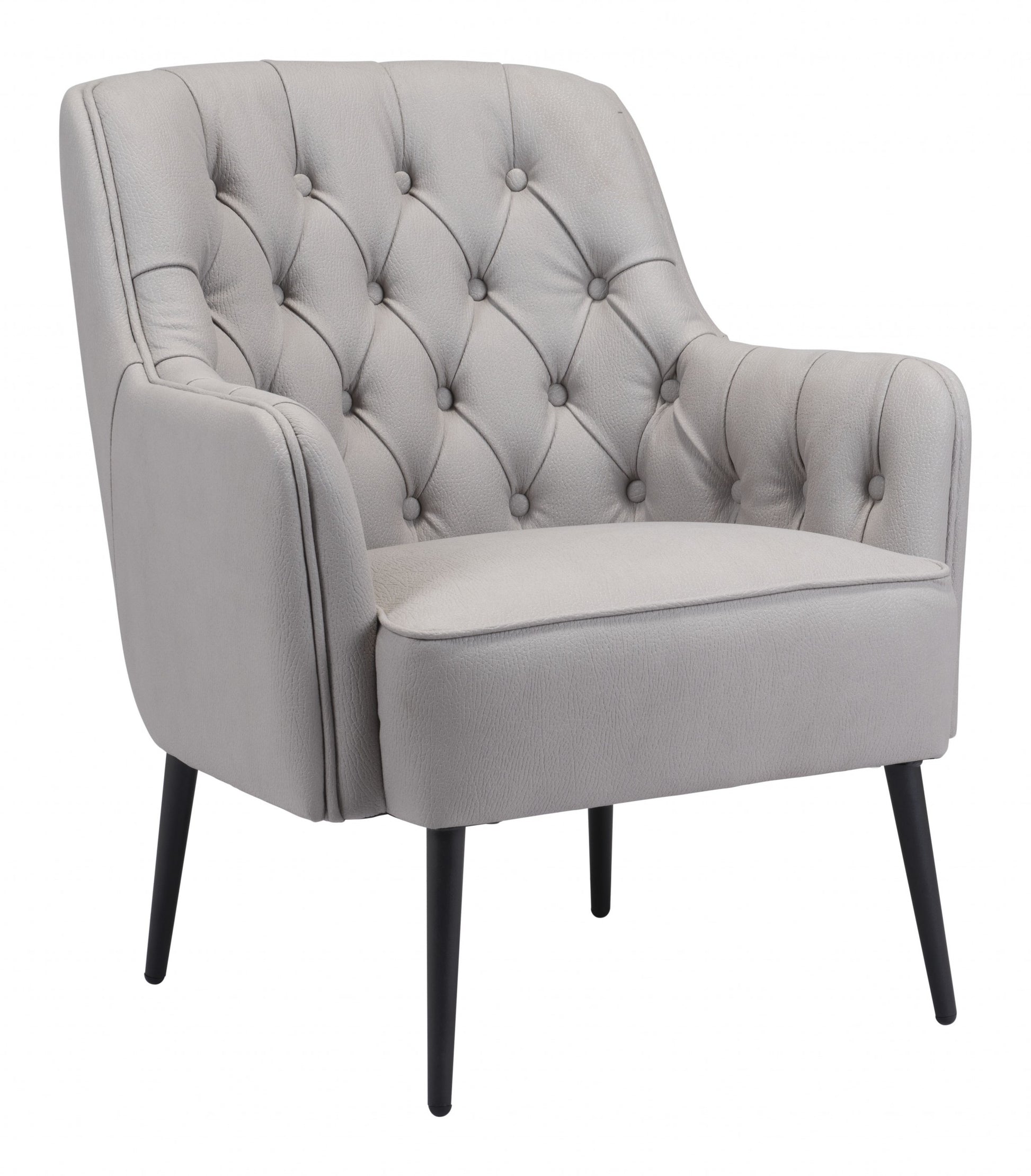 29" Grey Faux Leather And Black Tufted Arm Chair By Homeroots | Armchairs | Modishstore