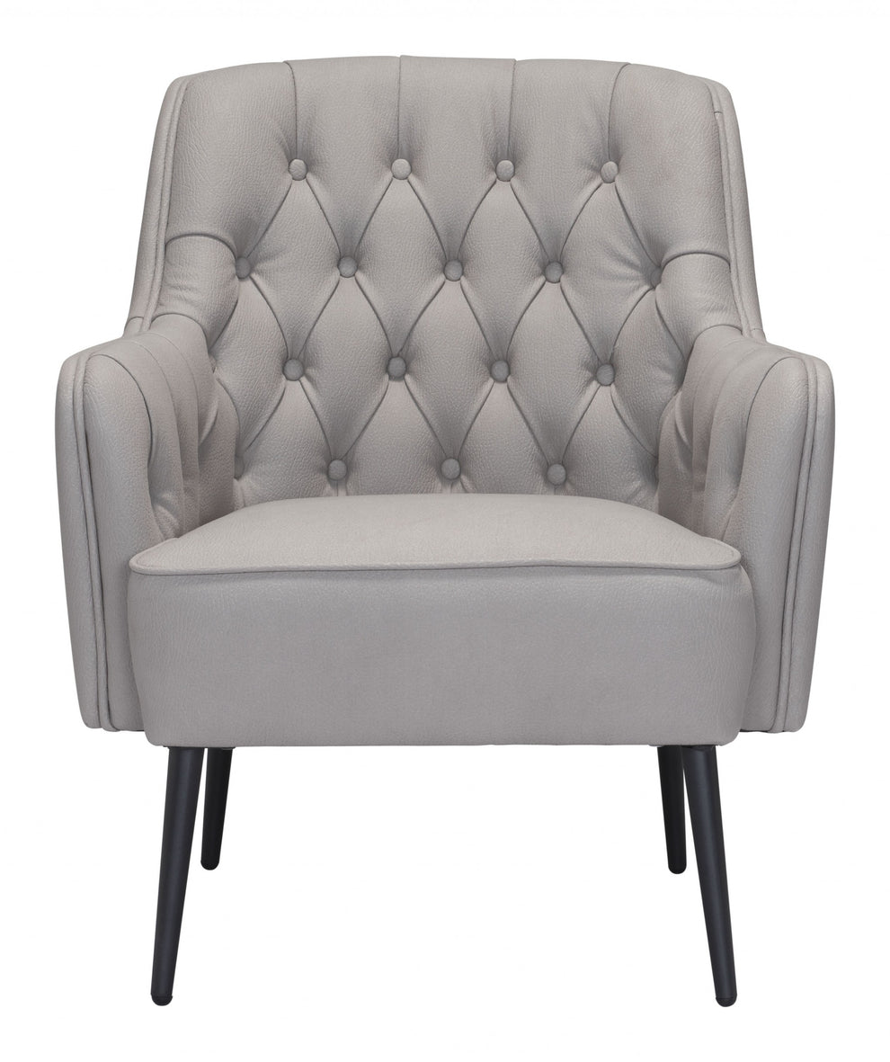 29" Grey Faux Leather And Black Tufted Arm Chair By Homeroots | Armchairs | Modishstore - 3