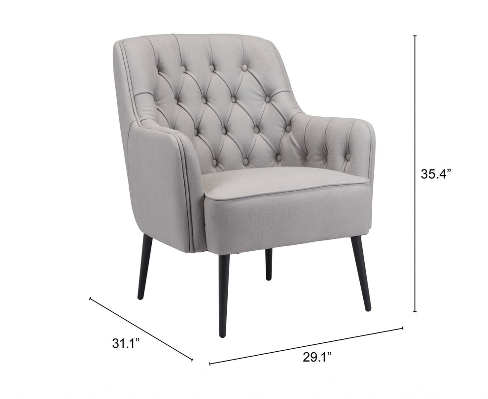 29" Grey Faux Leather And Black Tufted Arm Chair By Homeroots | Armchairs | Modishstore - 8