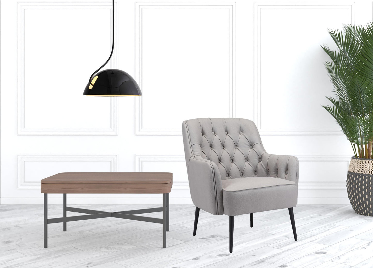 29" Grey Faux Leather And Black Tufted Arm Chair By Homeroots | Armchairs | Modishstore - 7