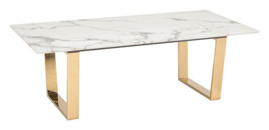 Designer's Choice White Faux Marble and Gold Coffee Table By Homeroots | Coffee Tables | Modishstore