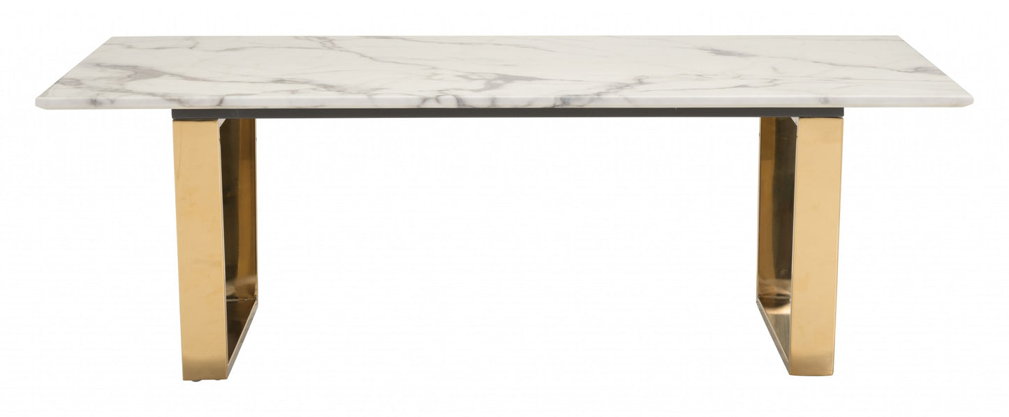 Designer's Choice White Faux Marble and Gold Coffee Table By Homeroots | Coffee Tables | Modishstore - 3