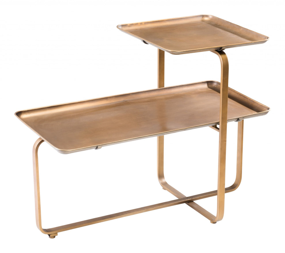 31" Gold Square and Rectangular Two Level Coffee Table By Homeroots | Coffee Tables | Modishstore - 2
