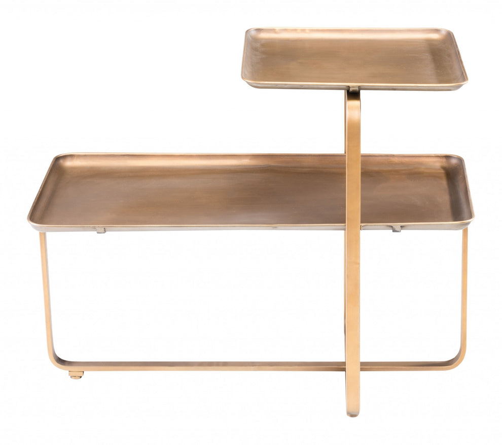 31" Gold Square and Rectangular Two Level Coffee Table By Homeroots | Coffee Tables | Modishstore - 4