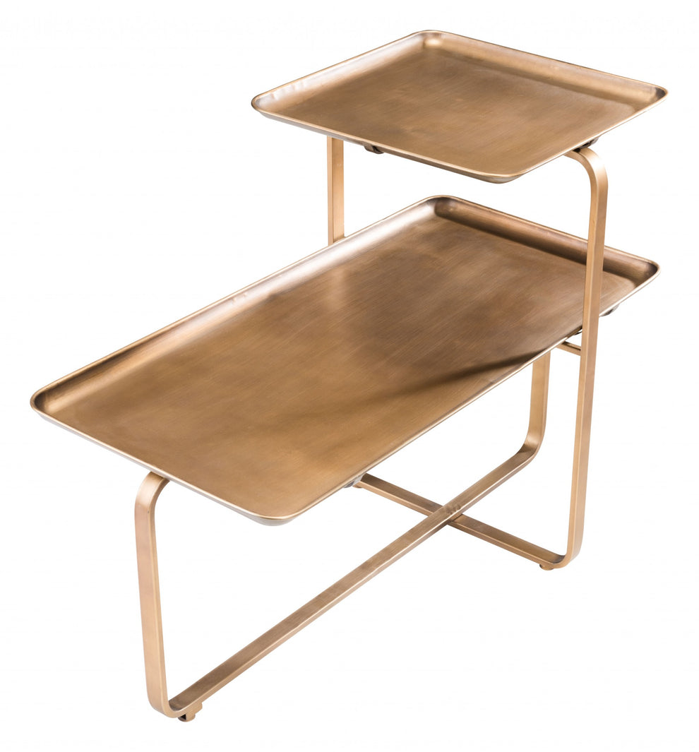 31" Gold Square and Rectangular Two Level Coffee Table By Homeroots | Coffee Tables | Modishstore - 6