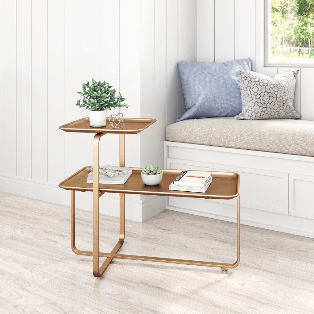 31" Gold Square and Rectangular Two Level Coffee Table By Homeroots | Coffee Tables | Modishstore