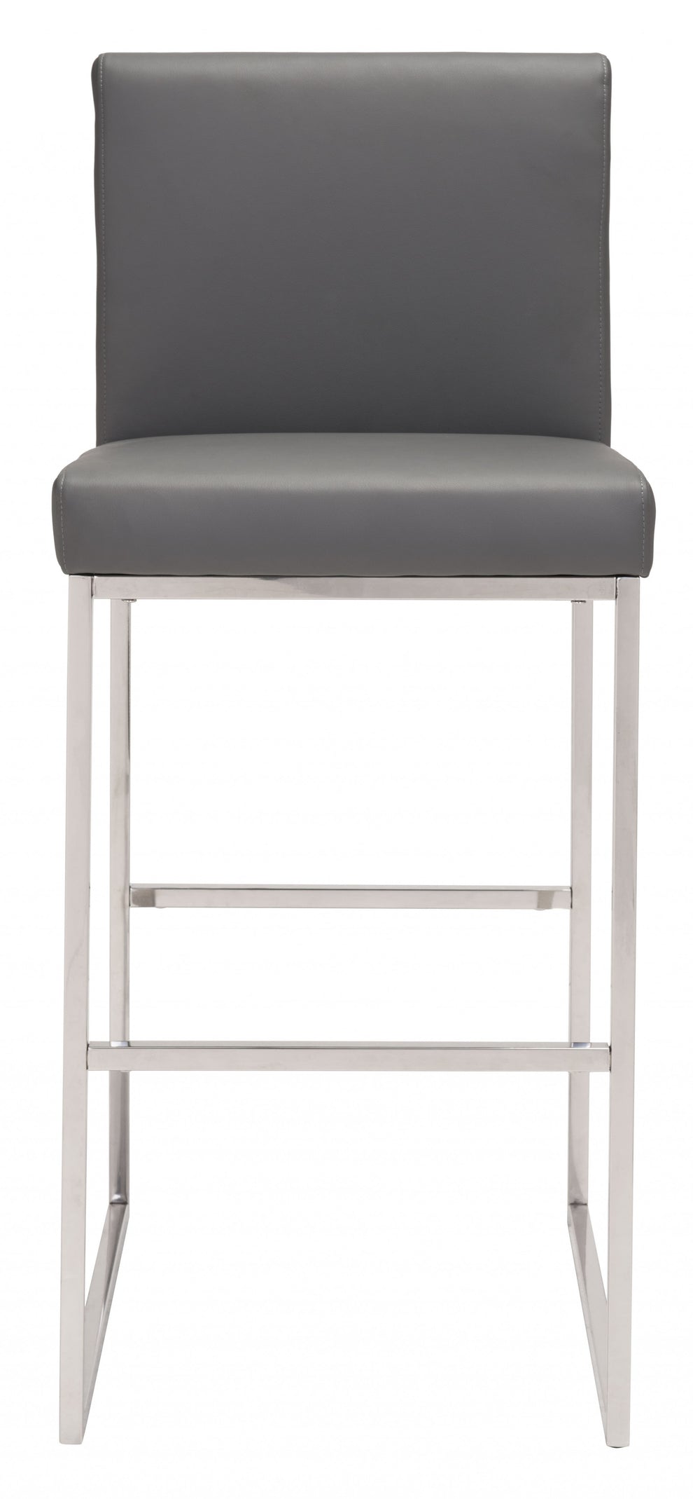 43" Gray Faux Leather And Chrome Low Back Bar Height Chair With Footrest By Homeroots | Bar Stools | Modishstore - 4