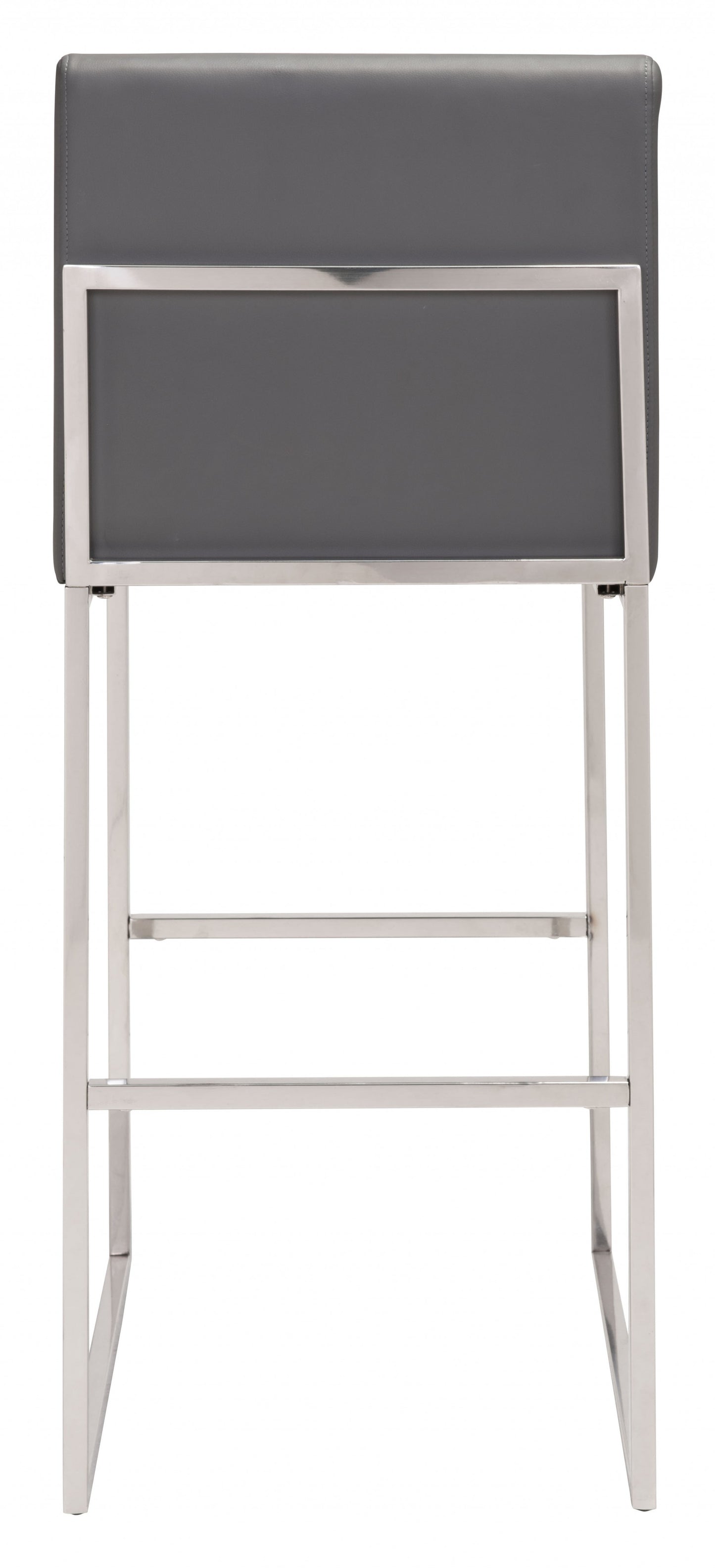 43" Gray Faux Leather And Chrome Low Back Bar Height Chair With Footrest By Homeroots | Bar Stools | Modishstore - 5