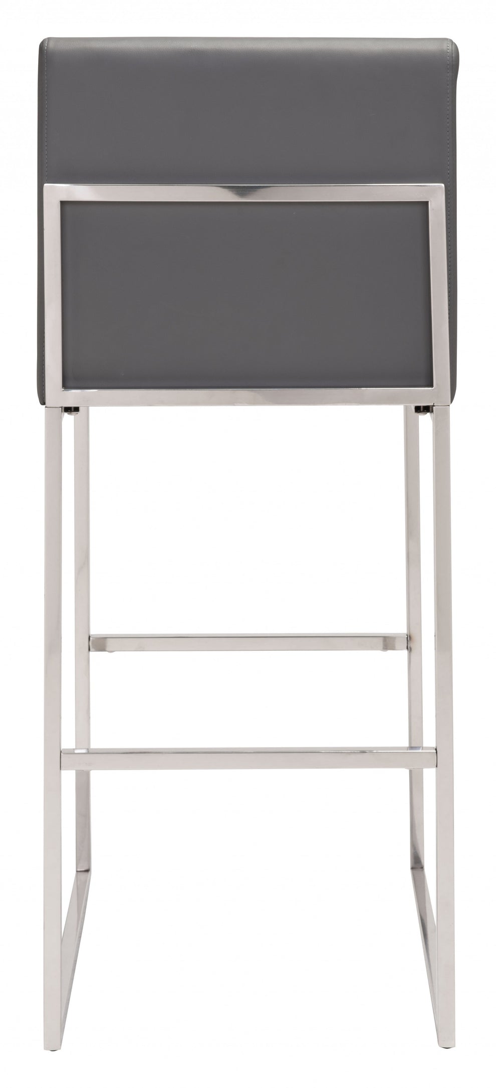 43" Gray Faux Leather And Chrome Low Back Bar Height Chair With Footrest By Homeroots | Bar Stools | Modishstore - 5