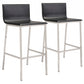 Set Of Two 39" Black And Silver Steel Low Back Bar Height Chairs With Footrest By Homeroots