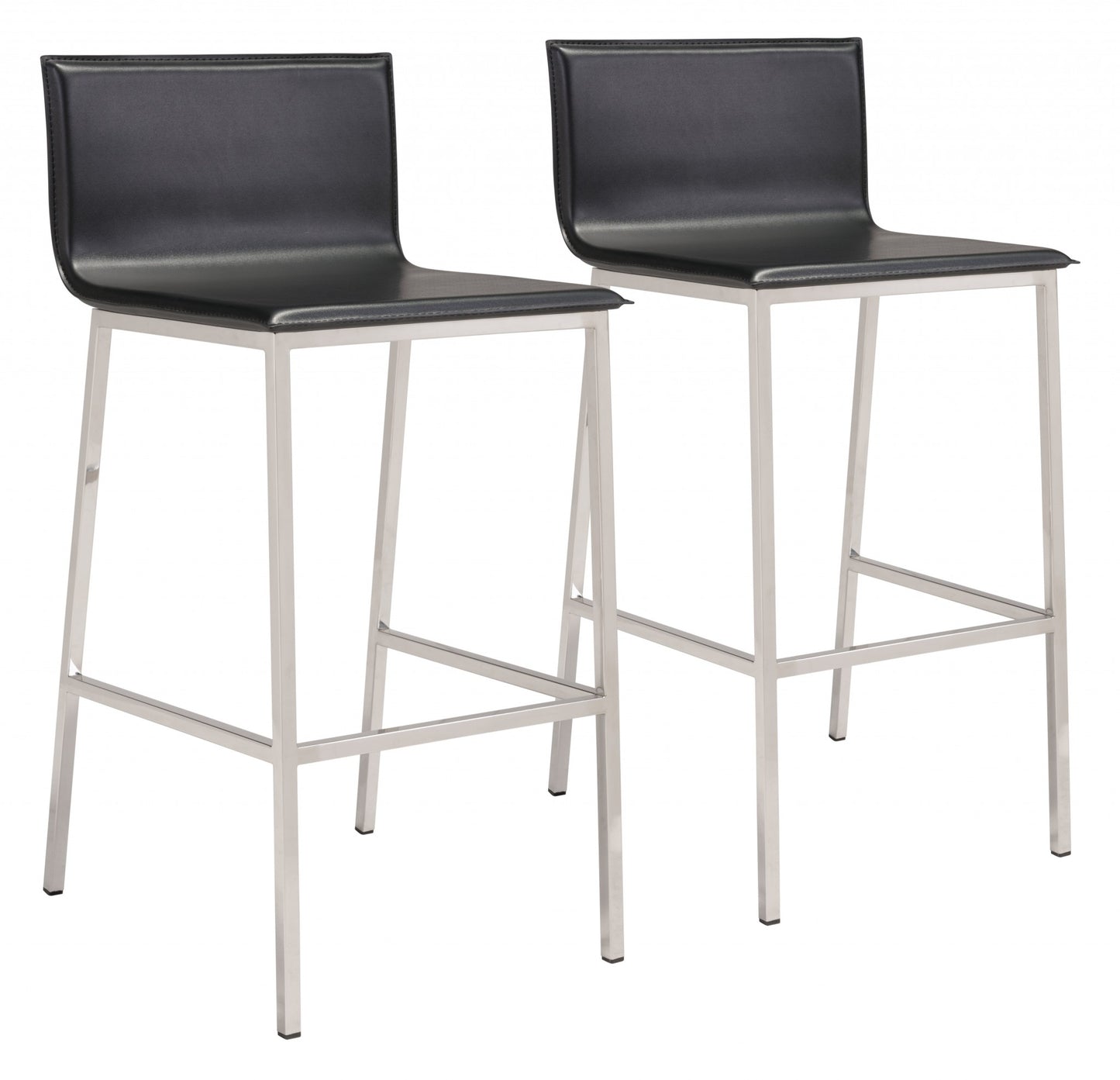 Set Of Two 39" Black And Silver Steel Low Back Bar Height Chairs With Footrest By Homeroots