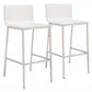 Set Of Two 39" White And Silver Steel Low Back Bar Height Chairs With Footrest By Homeroots