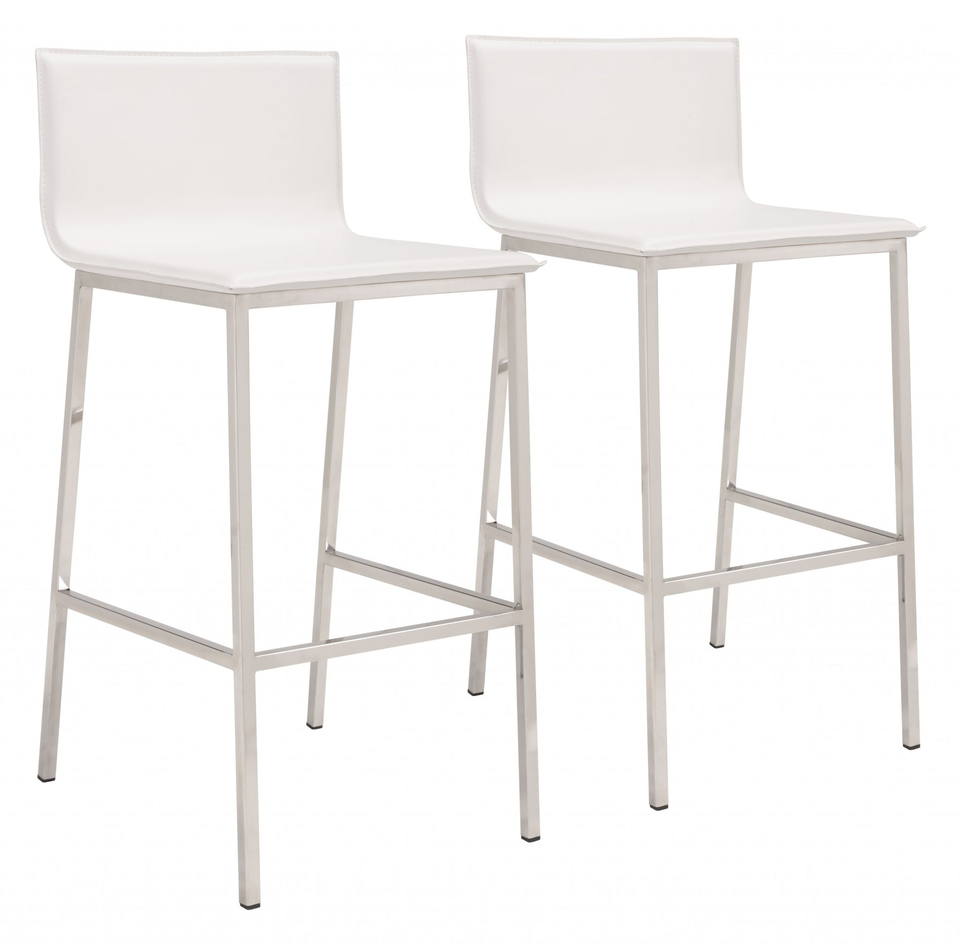 Set Of Two 39" White And Silver Steel Low Back Bar Height Chairs With Footrest By Homeroots | Bar Stools | Modishstore - 5