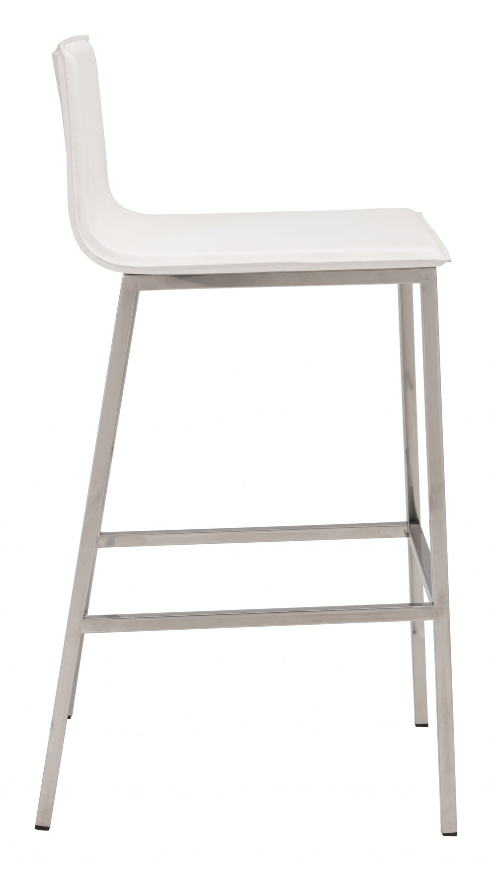 Set Of Two 39" White And Silver Steel Low Back Bar Height Chairs With Footrest By Homeroots | Bar Stools | Modishstore - 2