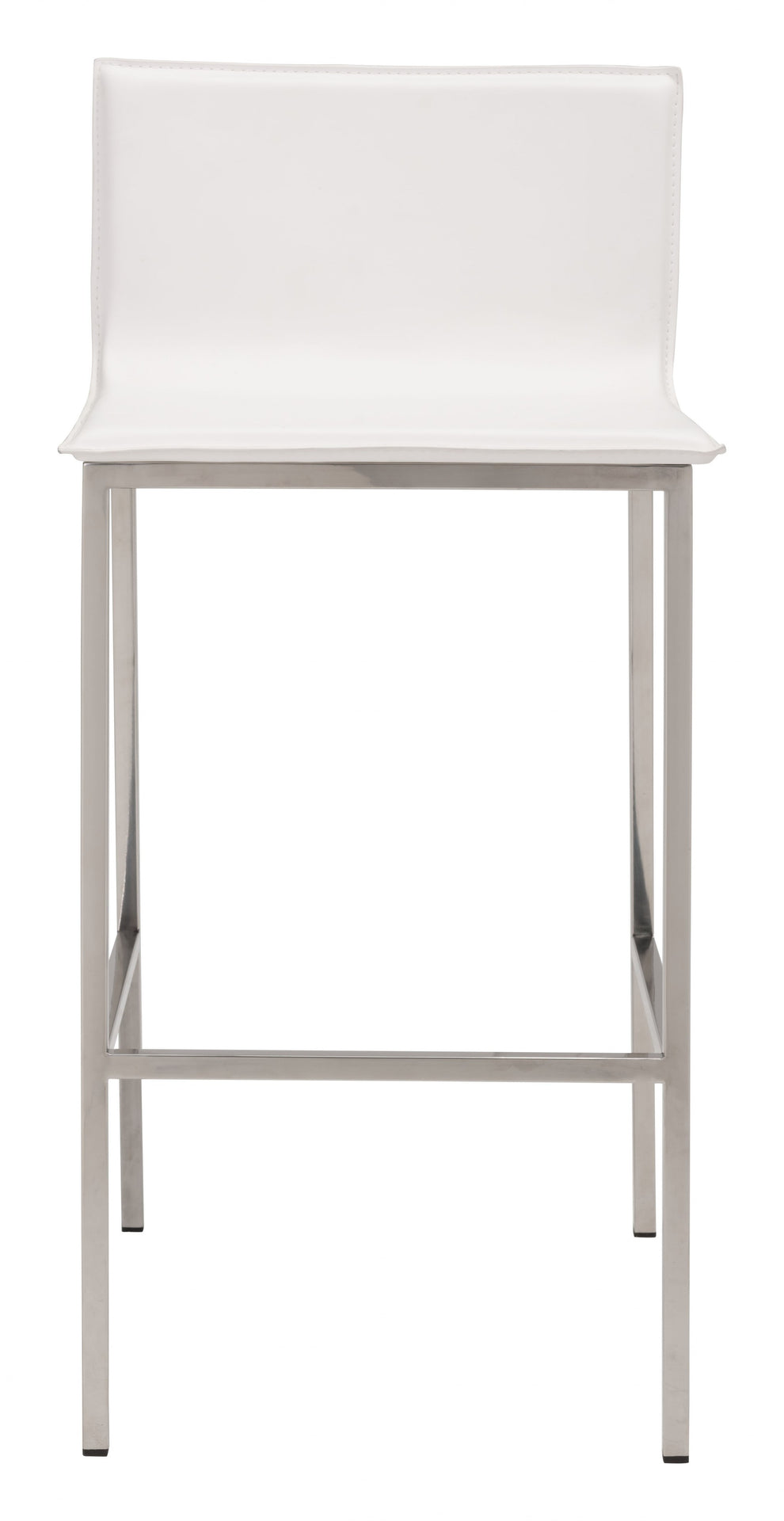 Set Of Two 39" White And Silver Steel Low Back Bar Height Chairs With Footrest By Homeroots | Bar Stools | Modishstore - 3