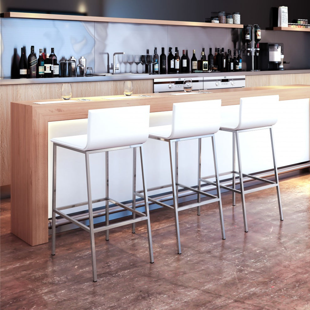 Set Of Two 39" White And Silver Steel Low Back Bar Height Chairs With Footrest By Homeroots | Bar Stools | Modishstore - 6