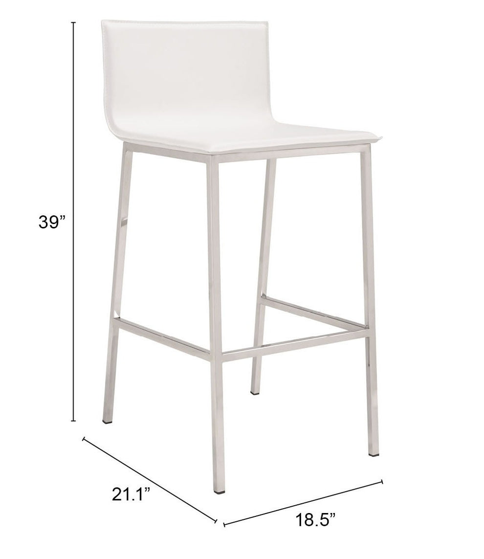 Set Of Two 39" White And Silver Steel Low Back Bar Height Chairs With Footrest By Homeroots | Bar Stools | Modishstore - 7
