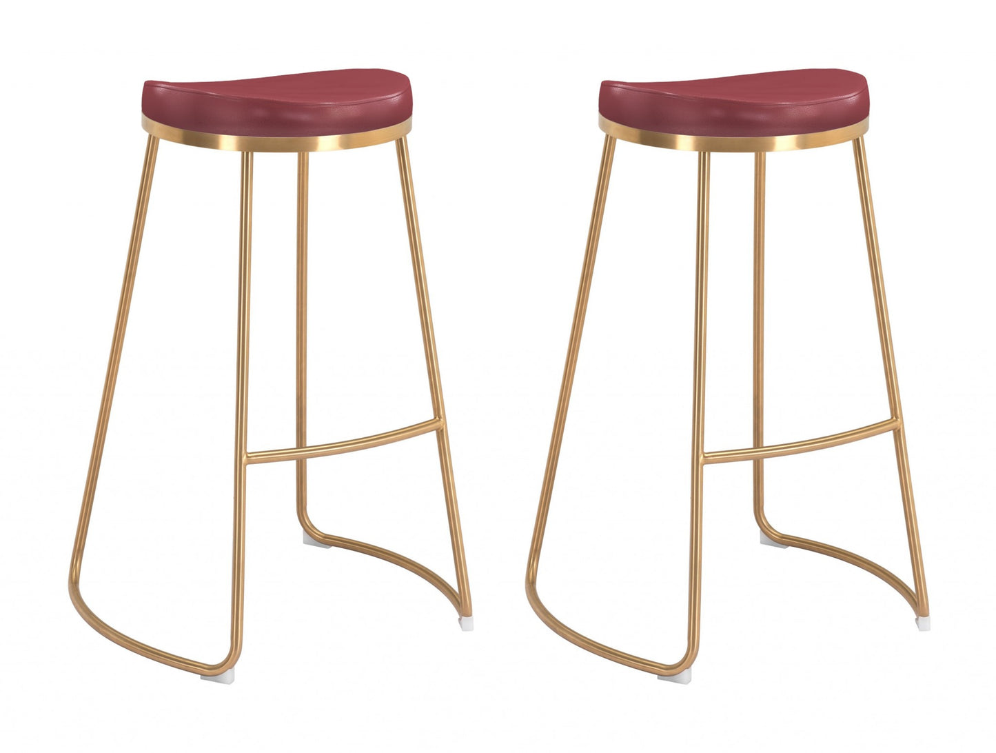 Set Of Two 31" Burgundy And Gold Steel Backless Bar Height Chairs With Footrest By Homeroots | Bar Stools | Modishstore - 6